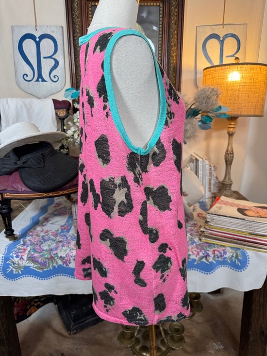 Bibi Pink & Black Leopard Print Knit Tank with Teal Trim - Picture 4 of 5